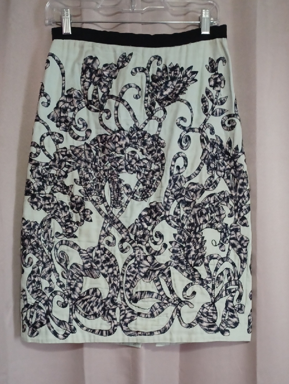 Anthropologie Moulinette Soeurs  Mint Black Baroque Floral Pencil Skirt Size 2